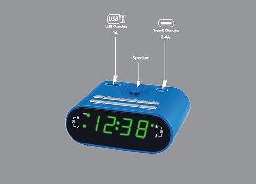 HANNLOMAX HX-158CR Alarm Clock Radio with FM and USB Charging