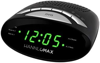 Hannlomax HX-116CR Alarm Clock Radio with Green LED Display and Dual Alarm