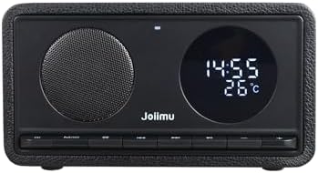 Bluetooth Speaker with Alarm Clock FM Radio Wireless Charger Thermometer Wooden Design