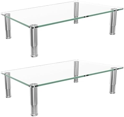 Simple Trending 2 Pack Monitor Stand with Height Adjust and Tempered Glass
