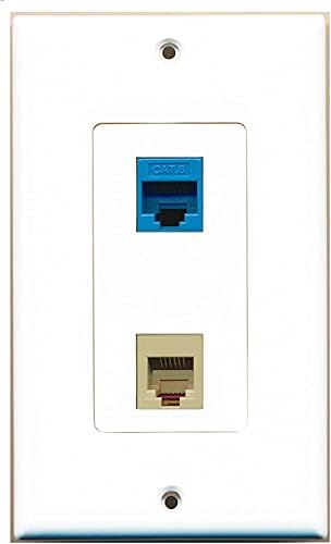RiteAV 1 Port Phone Beige Wall Plate with Cat6 Ethernet Blue