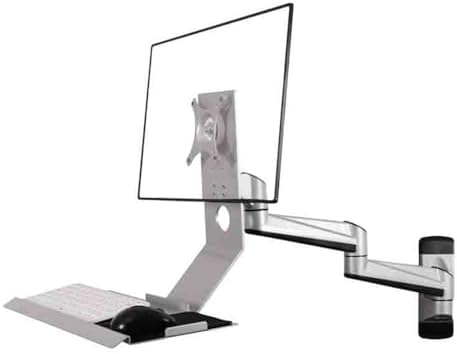 Silver Wall Mount Double Arm Monitor Stand with Collapsible Tray