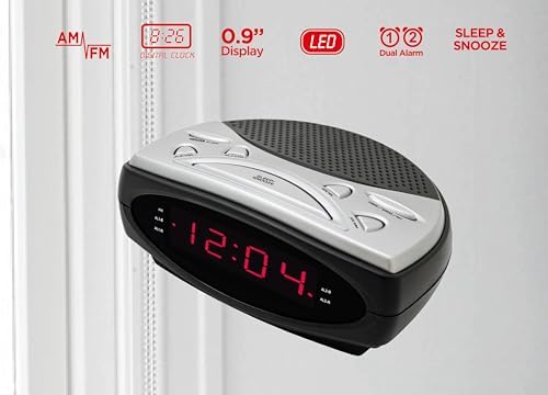 HANNLOMAX HX-137CR Alarm Clock Radio with Dual Alarm and AMFM Radio