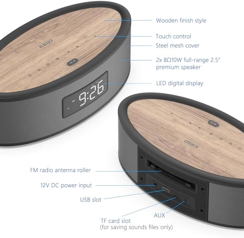 KEiiD Bluetooth Clock Radio Speaker with Dual Alarms and FM Radio