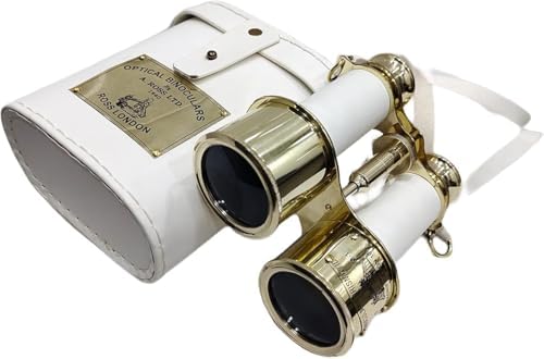 Shiny Brass Binocular with White Leather Case