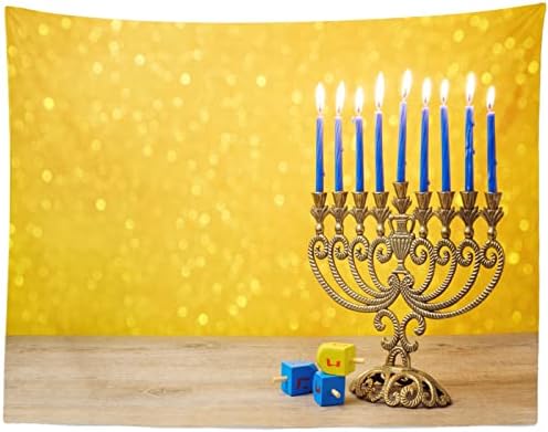 BELECO 8x6ft Hanukkah Photo Backdrop with Golden Glitter Bokeh Lights