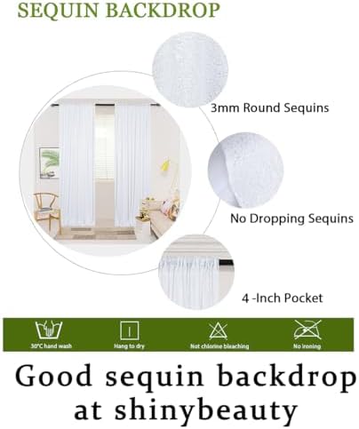 ShinyBeauty White Sequin Backdrop 4x10ft Wedding Arch Drapes