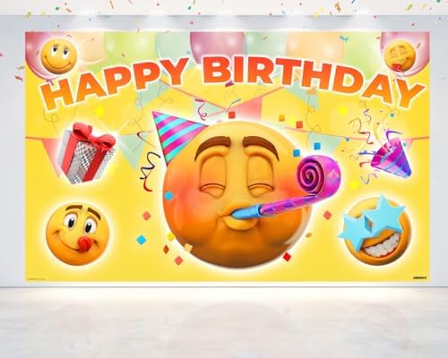 Vibrant Emoji Smiley Faces Party Backdrop