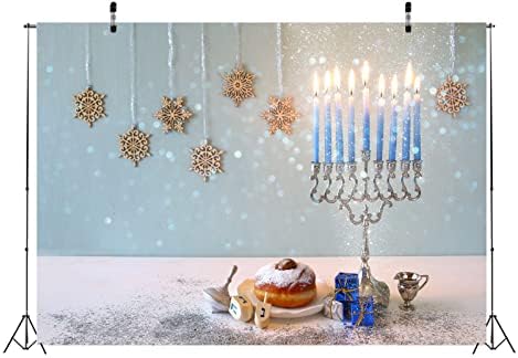 BELECO 8x6ft Hanukkah Backdrop with Silver Glitter Bokeh Lights