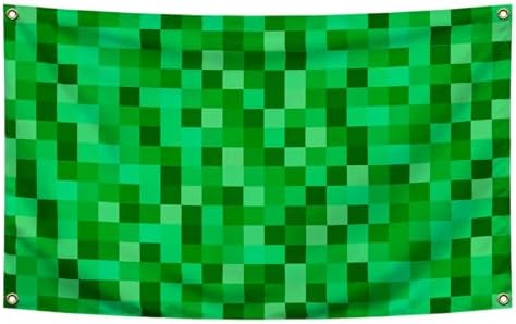 36x6ft Green Pixel Birthday Backdrop Gamer Party Decor