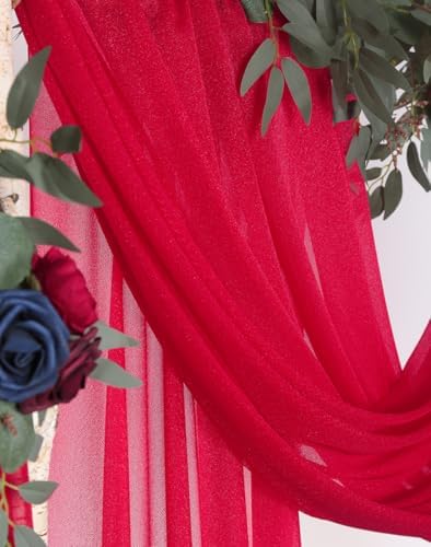 SHERWAY Sheer Wedding Arch Drapes 2 Panels 18Ft Red Red