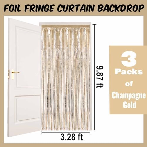 3 Pack Champagne Gold Foil Streamers Curtain