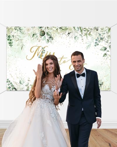 Mocsicka Miss to Mrs Greenery Banner with Gold Dots