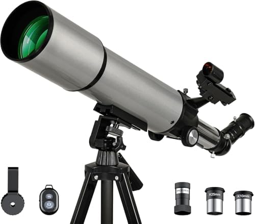 90mm Aperture Refractor Telescope with Stargazing App for Beginners and Adults