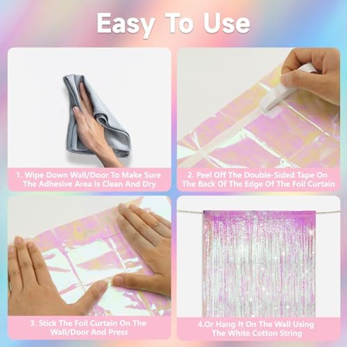 Anwyll Iridescent Pink Metallic Foil Fringe Backdrop Curtains 2 Pack