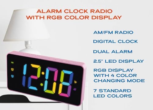 HANNLOMAX HX-160CR FM Radio Alarm Clock with RGB Display