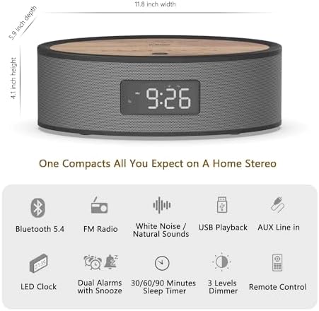 KEiiD Bluetooth Clock Radio Speaker with Dual Alarms and FM Radio