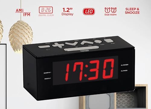 HANNLOMAX HX-144CR Alarm Clock Radio with LED Display and Dual Alarm