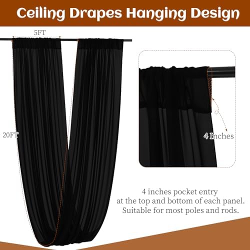6 Panels Black Ceiling Drapes Wedding Chiffon Arch Decorations
