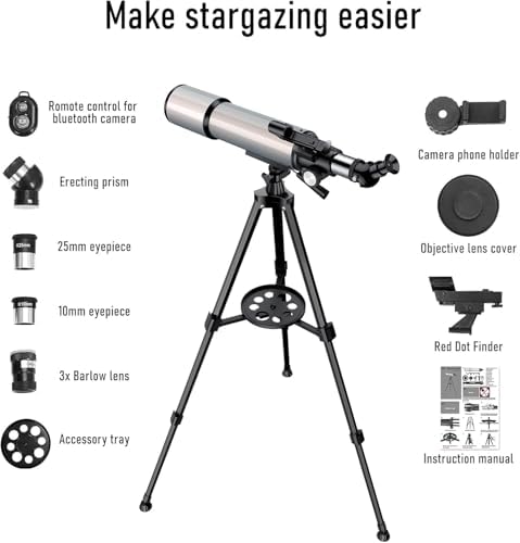 90mm Aperture Refractor Telescope with Stargazing App for Beginners and Adults