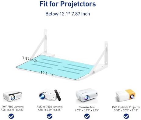 Small Mini Projector Shelf Wall Mount Holder Stand Accessories White