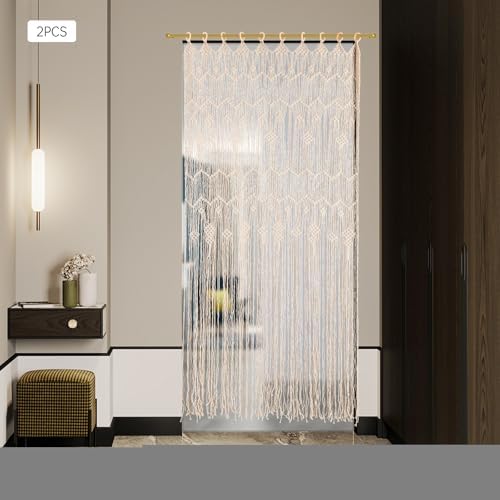Macrame Door Curtains 2 Pcs Beige Tassel Boho Decor