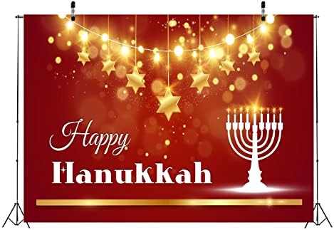 BELECO 8x6ft Hanukkah Photo Backdrop with Golden Stars