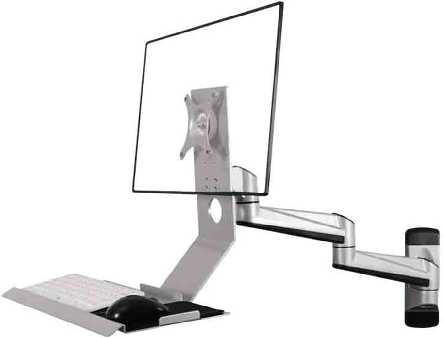 Silver Wall Mount Double Arm Monitor Stand with Collapsible Tray