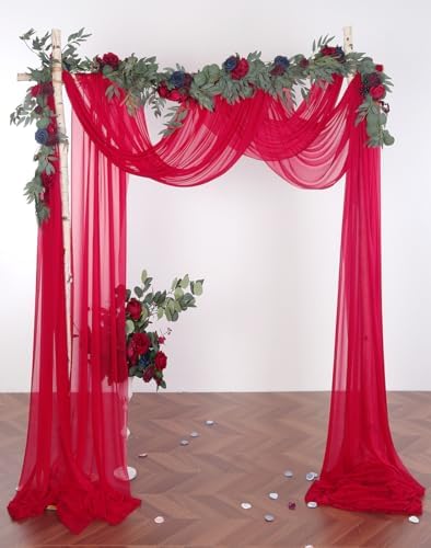 SHERWAY Sheer Wedding Arch Drapes 2 Panels 18Ft Red Red