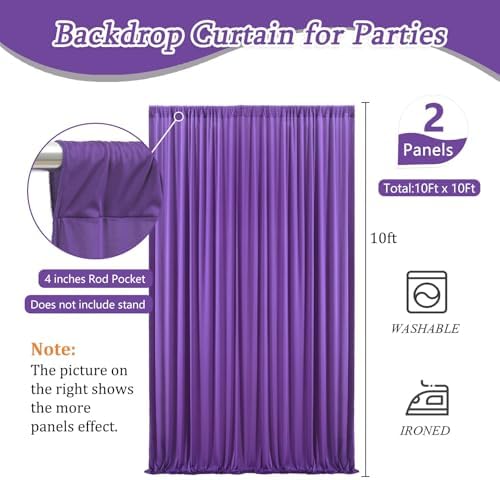 ZEBMOON 10x10 Feet Purple Backdrop Curtains 2 Panels