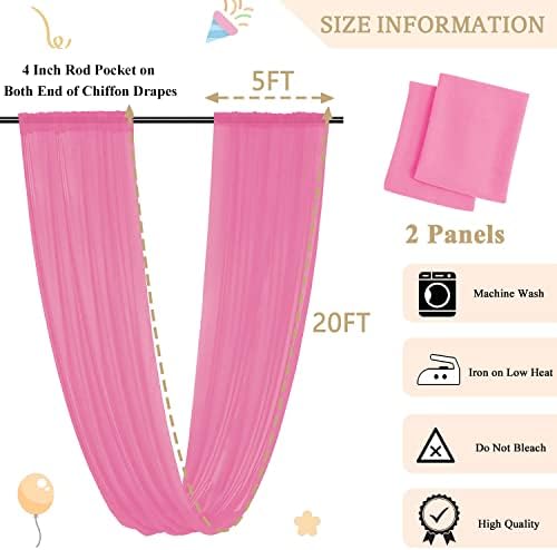 MODFUNS Pink Chiffon Ceiling Drapes 2 Panels 5x20 FT for Wedding Backdrop