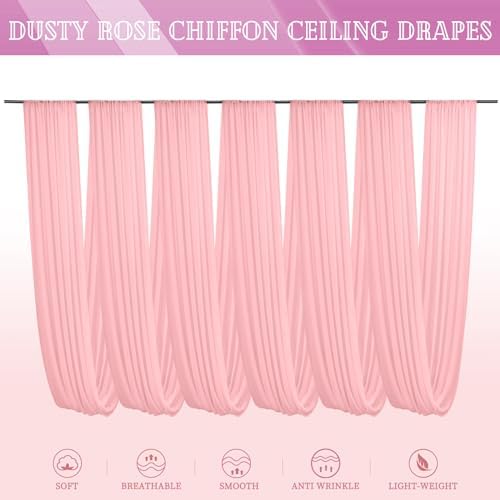 6 Panels Dusty Rose Ceiling Drapes for Wedding and Events