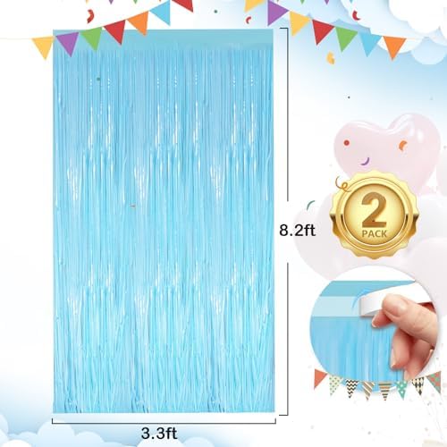 Macaron Blue Foil Fringe Curtain 2Pack 33 x 83 Ft
