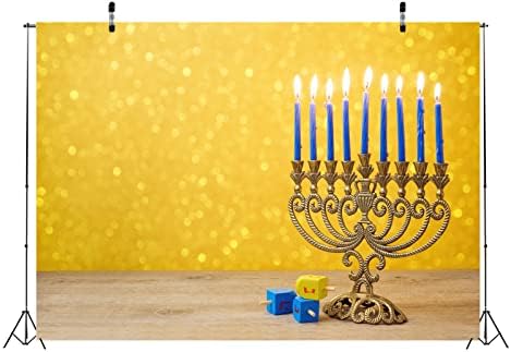 BELECO 8x6ft Hanukkah Photo Backdrop with Golden Glitter Bokeh Lights