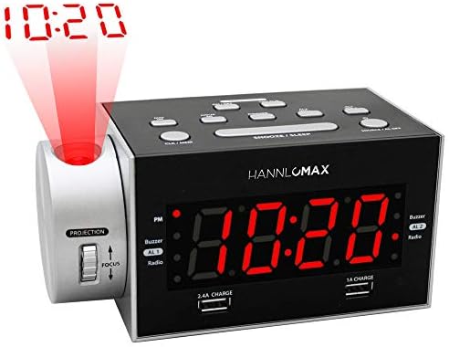 HX-135CR Alarm Clock Radio with Projection and Dual USB Ports