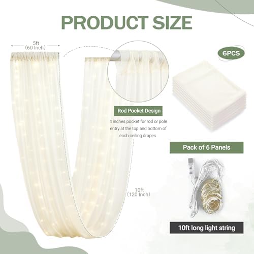 Ivory Ceiling Drapes with Lights Set