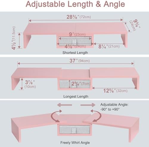 TEAMIX Pink Dual Monitor Stand Riser with Drawer