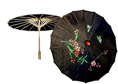 TJ Global 33 Bamboo Parasol Umbrellas Pack of 2 Black