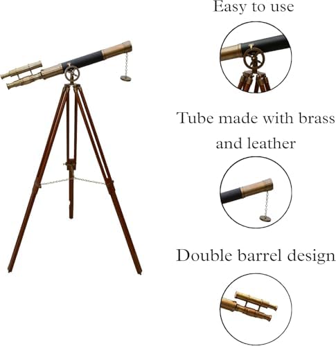 Floor Standing Brass Telescope with Wooden Tripod
