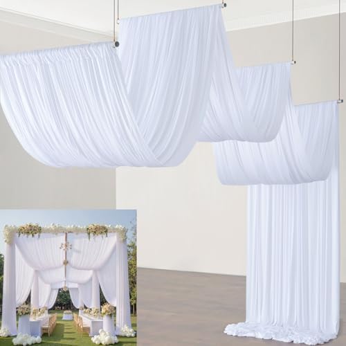 4 Panels White Wedding Drapes 5ftx40ft Wrinkle Free