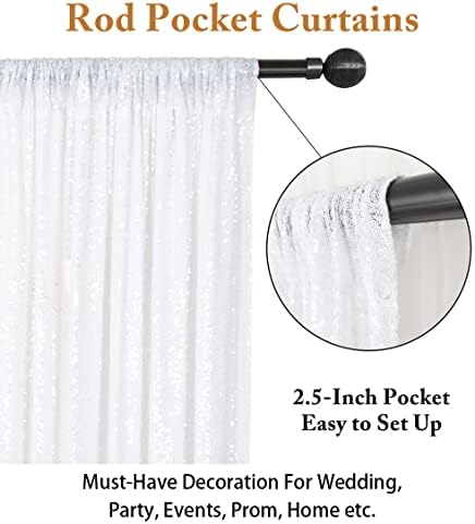 ShinyBeauty 2 Panels White Sequin Backdrop 5Ft x 10Ft Wedding Photography Background