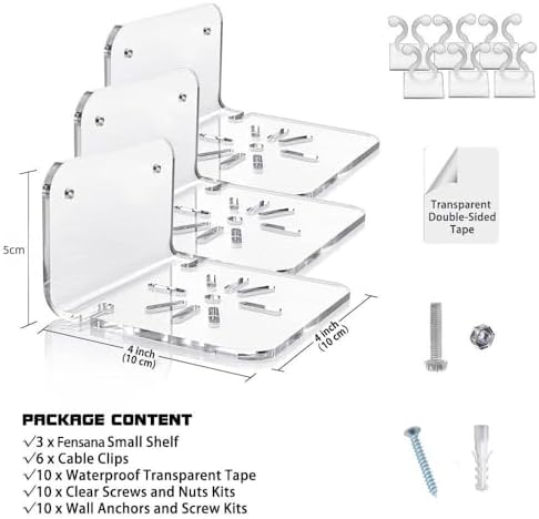 Fensana Acrylic Floating Shelves 3-Pack with Cable Clips