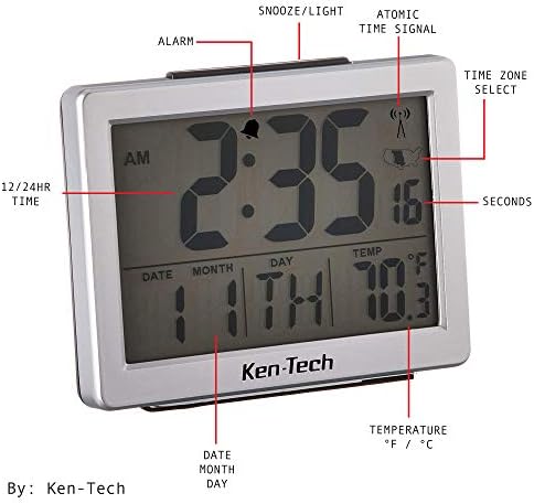 Sonnet Ken-Tech Atomic Radio Controlled LCD Alarm Clock 15-Inch Black