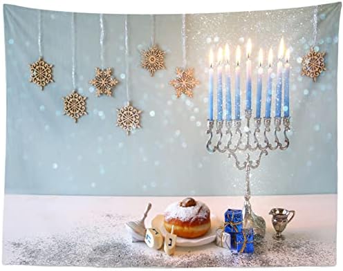 BELECO 8x6ft Hanukkah Backdrop with Silver Glitter Bokeh Lights
