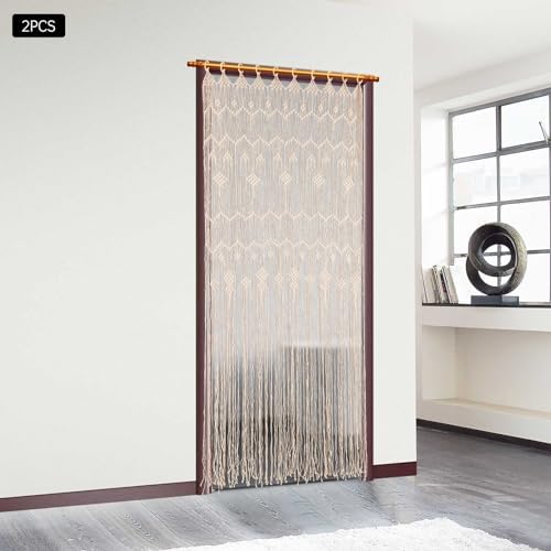 Macrame Door Curtains 2 Pcs Beige Tassel Boho Decor