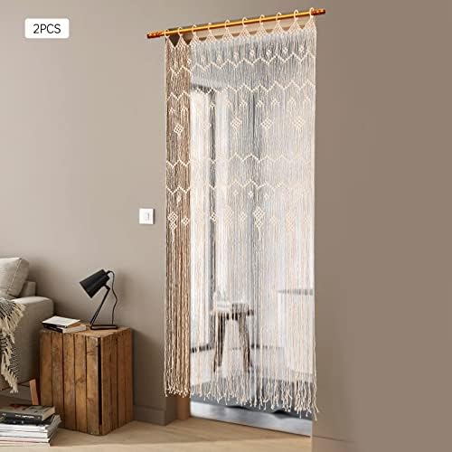 Macrame Door Curtains 2 Pcs Beige Tassel Boho Decor