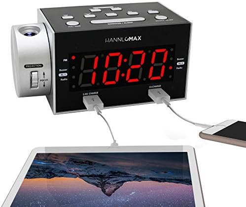 HX-135CR Alarm Clock Radio with Projection and Dual USB Ports