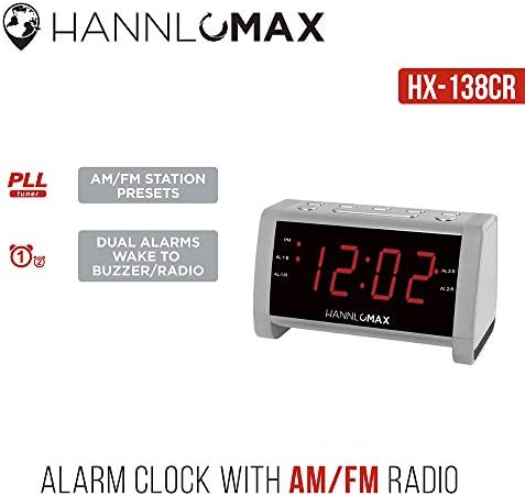 HX-138CR Alarm Clock Radio with Dual Alarms and Red LED Display