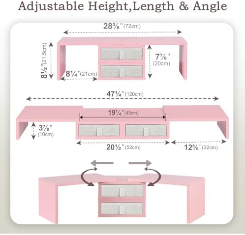 TEAMIX Pink Dual Monitor Stand with 2 Drawers