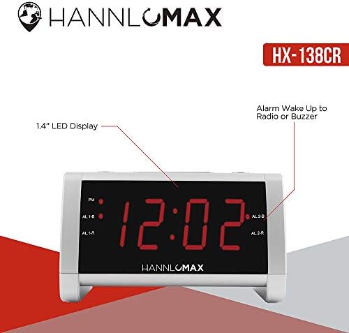 HX-138CR Alarm Clock Radio with Dual Alarms and Red LED Display